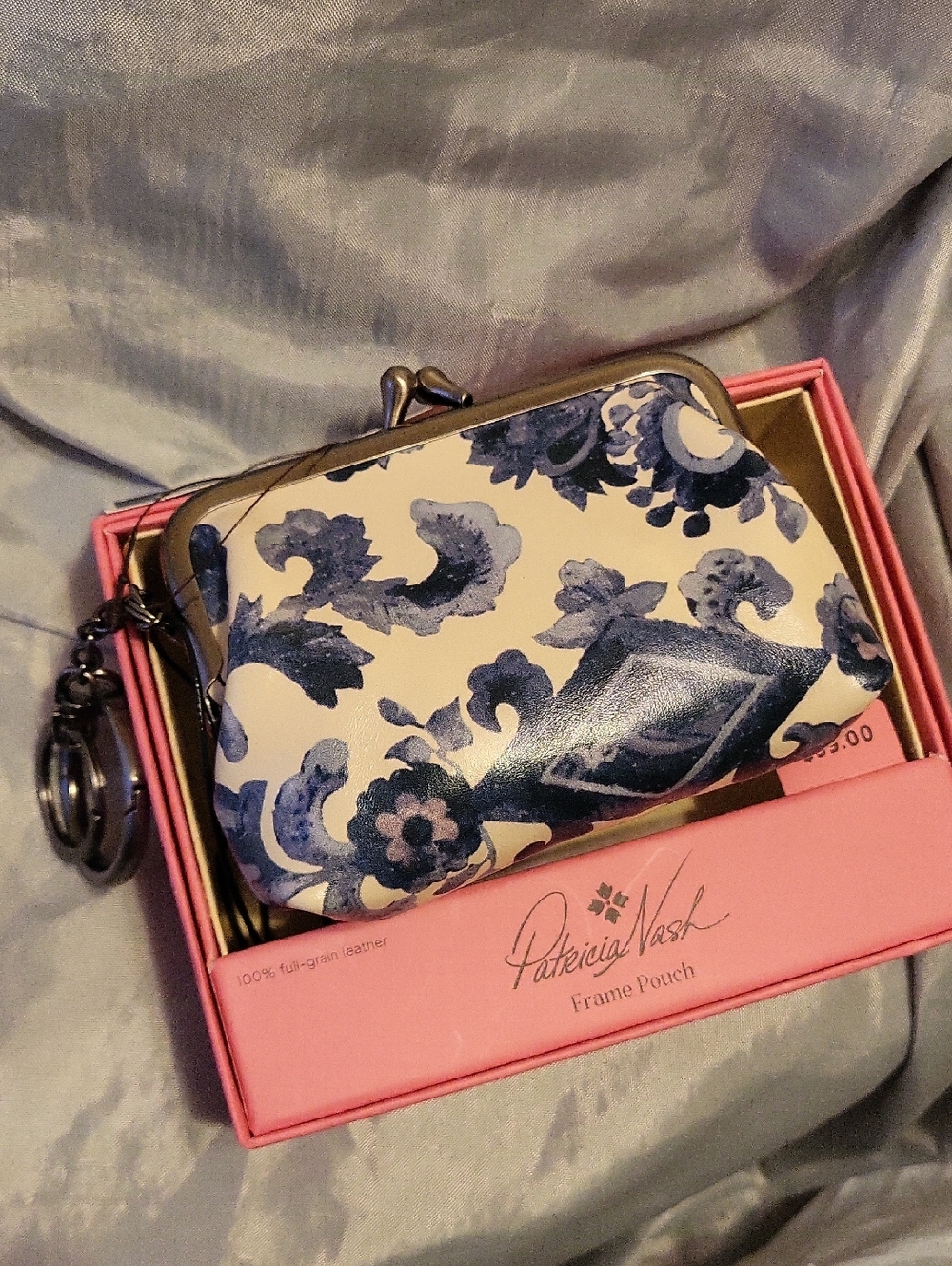 Patricia Nash Navy and Cream Floral Frame Pouch Borse Bnib HL